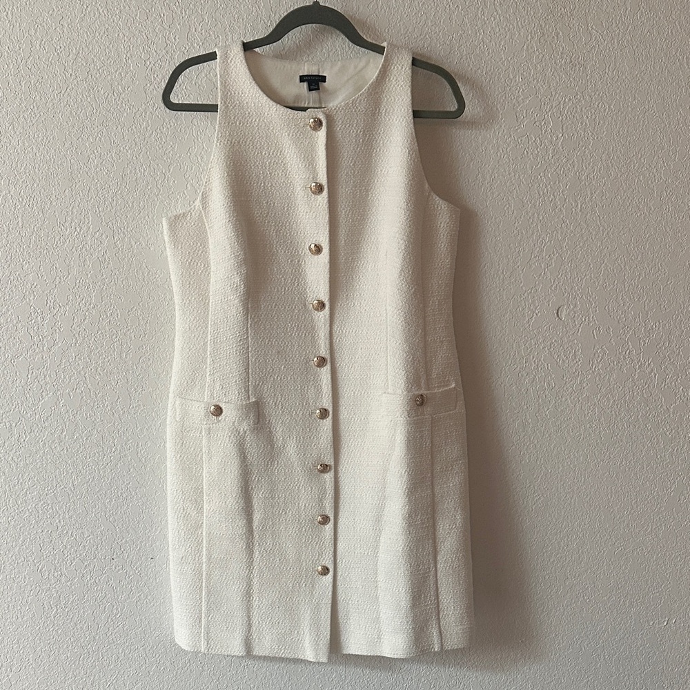 Ann Taylor Ivory Sleeveless Button Front Knee Length Dress NWT
